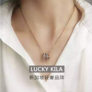 新加坡设计师品牌 ，LUCKY KILA 双环镶钻石18K镀金锁骨项链 