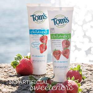 销量第一！Tom's of Maine 儿童天然无氟草莓味牙膏 144g*3支 