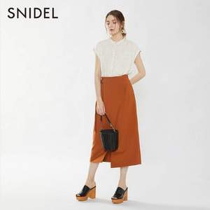 SNIDEL 系带不对称斜襟纯色半身裙SWFS195102