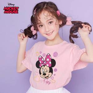 迪士尼 女童米妮卡通短袖上衣（110~150码）
