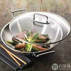 Zwilling 双立人 Plus系列 40992-332-0 中式无涂层双耳炒锅32cm 带玻璃盖+滤油架