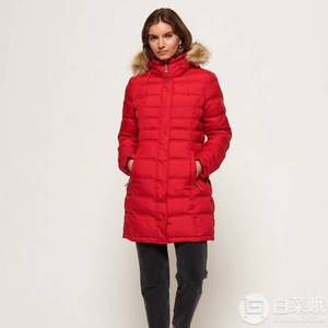 XS码，Superdry 极度干燥 Mountain Super Fuji 女士带毛领中长款连帽棉服