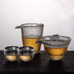 Kavar 米良品 日式耐热加厚玻璃锤目纹茶具3件套