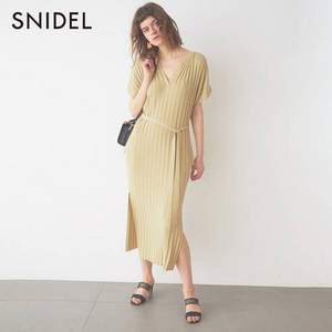 2020夏新品，SNIDEL 蝙蝠袖开叉针织系带连衣裙 SWNO201052 3色