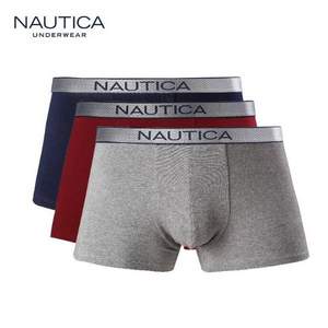 Nautica Underwear 诺帝卡 男士40S纯棉平角内裤3条装 多色