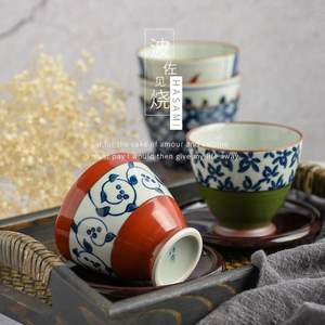日本产，Saikaitoki 西海陶器 京古染系列 仙茶茶杯5套装 附茶托