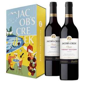 Jacob's Creek 杰卡斯 经典系列 赤霞珠干红葡萄酒+梅洛干红 葡萄酒 750ml*2 双支礼盒装*2件