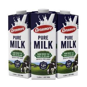 爱尔兰原装进口 AVONMORE 艾恩摩尔 全脂牛奶 1L*6盒 *3件