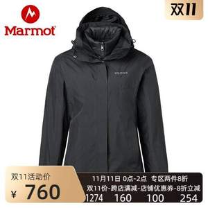 双11预告，Marmot 土拨鼠 羽绒内胆 女士三合一户外冲锋衣 L49390