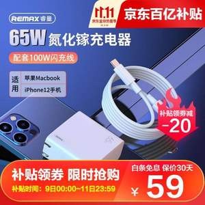 REMAX 睿量 1C GaN氮化镓 65W单口PD充电器套装（含100w快充数据线）