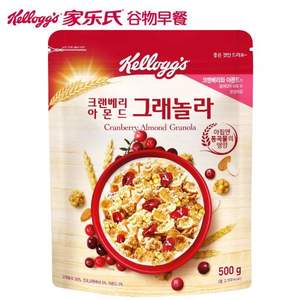韩国进口，Kellogg's 家乐氏 谷兰诺拉 蔓越莓扁桃仁即食燕麦片 500g*2袋