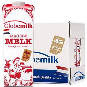 限地区，荷兰原装进口 Globemilk 荷高 脱脂纯牛奶 1L*6盒