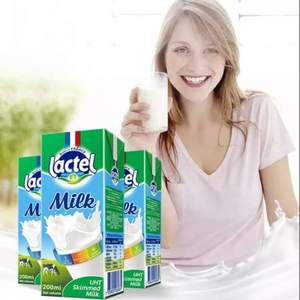 法国进口 Lactel 兰特 脱脂健身纯牛奶 200ml*6盒