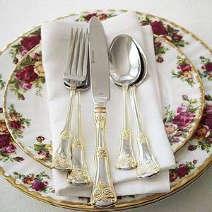 Royal Albert 皇家阿尔伯特 老镇玫瑰系列 复古金色刀叉勺餐具20件套