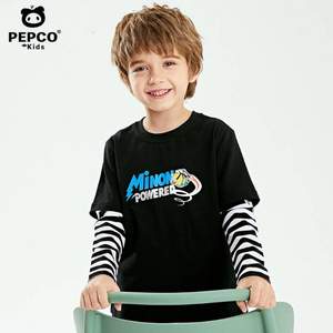 PEPCO 小猪班纳 小黄人IP款 儿童假两件纯棉长袖T恤（110~160cm）