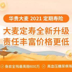 超高性价比寿险推荐：华贵大麦2021定期寿险