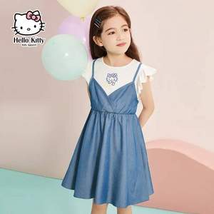 hellokitty 2021夏季新款女童拼接木耳边袖连衣裙（110~160码）3色