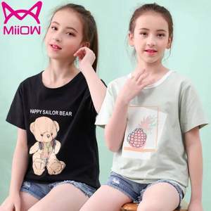 MiiOW 猫人 女童中大童纯棉印花短袖T恤（110~170码）多款