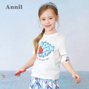 安奈儿 2021夏季新款 男女童洋气印花纯棉短袖T恤 （90~180码）4色