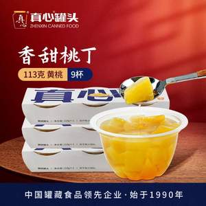 中国罐头十强企业，真心罐头 黄桃水果罐头113g*9杯