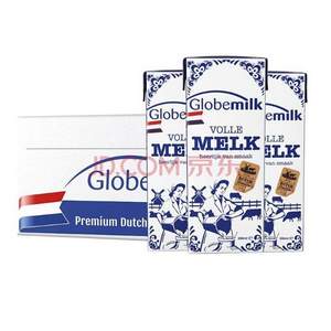 荷兰原装进口， 升级版3.7g乳蛋白 Globemilk 荷高 全脂纯牛奶 200ml*24盒*3件