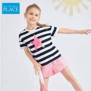 北美童装TOP品牌，The Children's Place 21年夏季新款女童条纹星星短袖套装（90~160码）3色