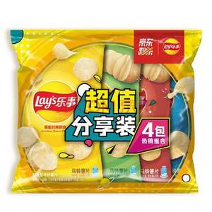 Lay's 乐事 分享装（原味+黄瓜味+烧烤味+红烩味）70克*4包*4件