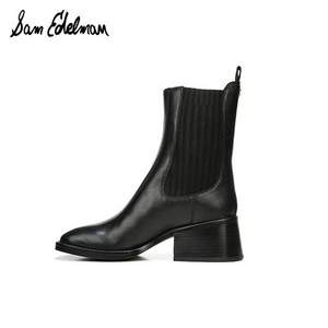 US7.5码，Sam Edelman Dasha系列 牛皮方头粗跟切尔西短靴