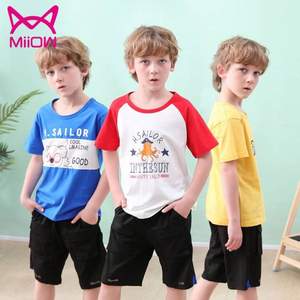 MiiOW 猫人 男童中大童纯棉印花短袖T恤3件（100~170码） 多款
