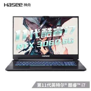 Hasee 神舟 战神 G8-TA7NP 17.3英寸游戏笔记本电脑（i7-11800H、16GB、512GB SSD、RTX3060）