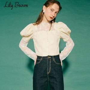 2021春夏新品，Lily Brown 莉莉布朗 女士法式古典泡泡袖短款衬衫 LWFT212060