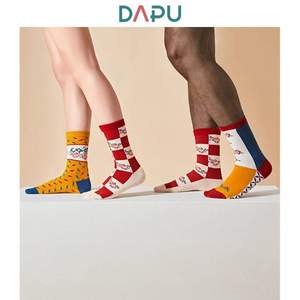 DAPU 大朴 西部马戏团搞怪彩色提花中筒棉袜 3双装 