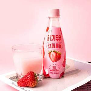 韩国进口，福乐士 0脂肪 乳味碳酸饮料350mL*6瓶（牛奶味3瓶+草莓味3瓶）