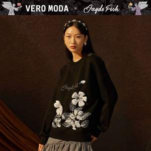 Vero Moda & Jayde Fish联名款，秋季新款立体花朵仿钻字母印花卫衣 3色