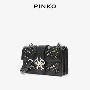 PINKO 品高 女士双P搭扣镶嵌饰牛皮革铆钉包 1P21XV Y6N3