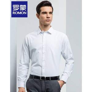 Plus会员，Romon 罗蒙 2021新款 男士韩版修身抗皱免烫纯色衬衫 三色