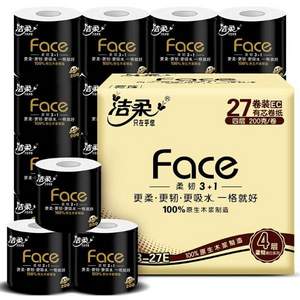 <span>白菜！</span>洁柔 黑Face 加厚4层卷纸200g*27卷 *3件