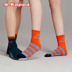 Kappa 卡帕 21冬新品情侣复古中筒条纹棉袜3双 赠洗漱包