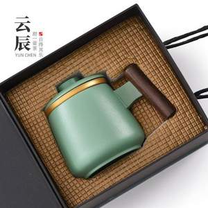 云辰 陶瓷木柄過濾帶蓋馬克杯 多色