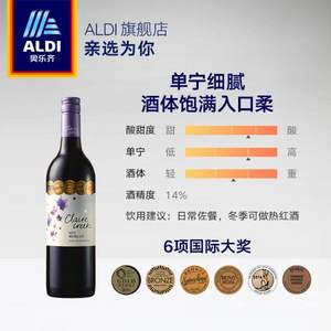 获奖产品，Claire Creek 澳洲进口 梅洛干红葡萄酒750ml