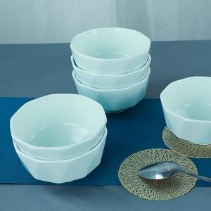 乌兰茶晶 家用钻石八角陶瓷碗 4.5英寸*4个