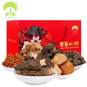 過節(jié)送禮，菌益 山珍干貨菌菇6罐禮盒裝（羊肚菌+猴頭菇+姬松茸+蟲草花+金錢菇+鹿茸菇） 