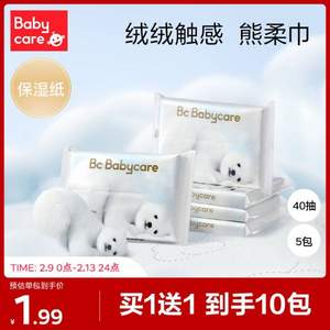 Babycare 婴儿专用干湿两用熊柔巾/抽取式保湿纸巾40抽*5包*2件