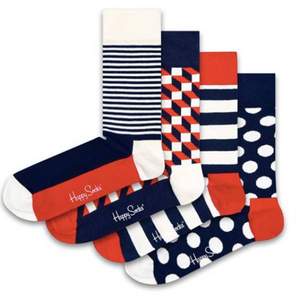 袜子界时尚担当，Happy Socks 男士中筒袜礼盒 4双装