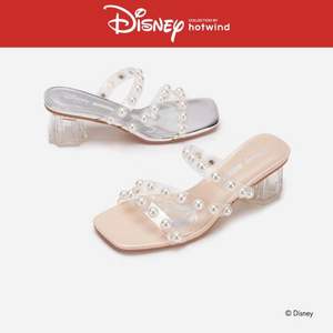 热风&迪士尼灰姑娘联名款 透明珍珠粗跟凉鞋 H56W1299 