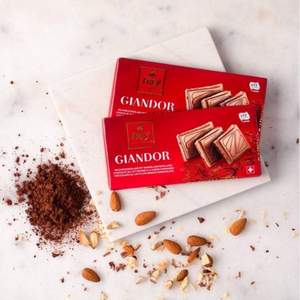瑞士百年经典巧克力品牌，FREY Giandor 无糖杏仁奶油夹心牛奶巧克力 100g*10块
