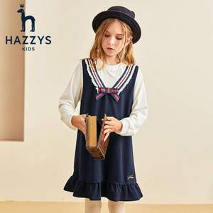 PLUS会员，Hazzys 哈吉斯 女童荷叶边裙学院风连衣裙（110~160cm） 