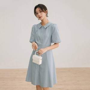 Inman 茵曼 2022春季新款 女士尖領(lǐng)紐扣連衣裙 