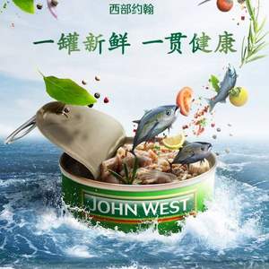 百年全球海鲜品牌，John West 西部约翰 金枪鱼罐头95g*5罐 多口味