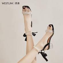 Westlink 西遇 2022年新款一字带中跟仙女法式粗跟凉鞋 多款